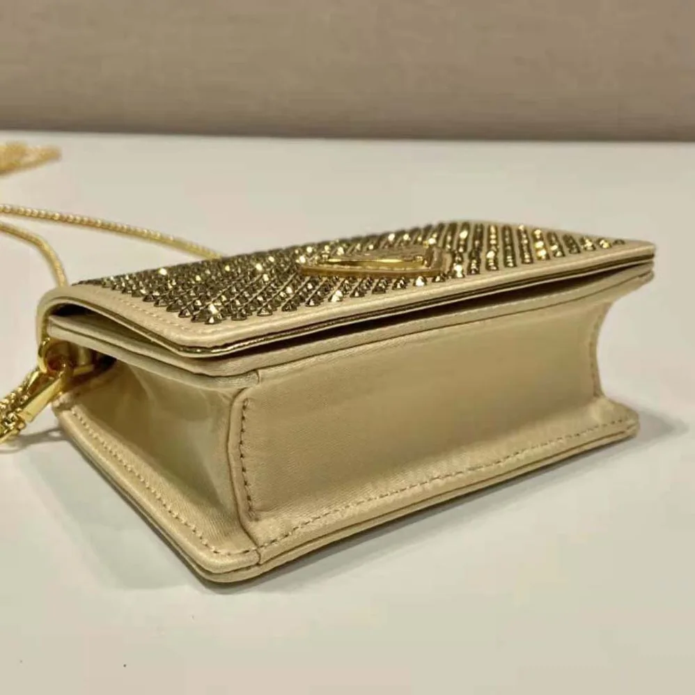 Prada Cardholder with Shoulder Strap and Crystals for Women in Gold