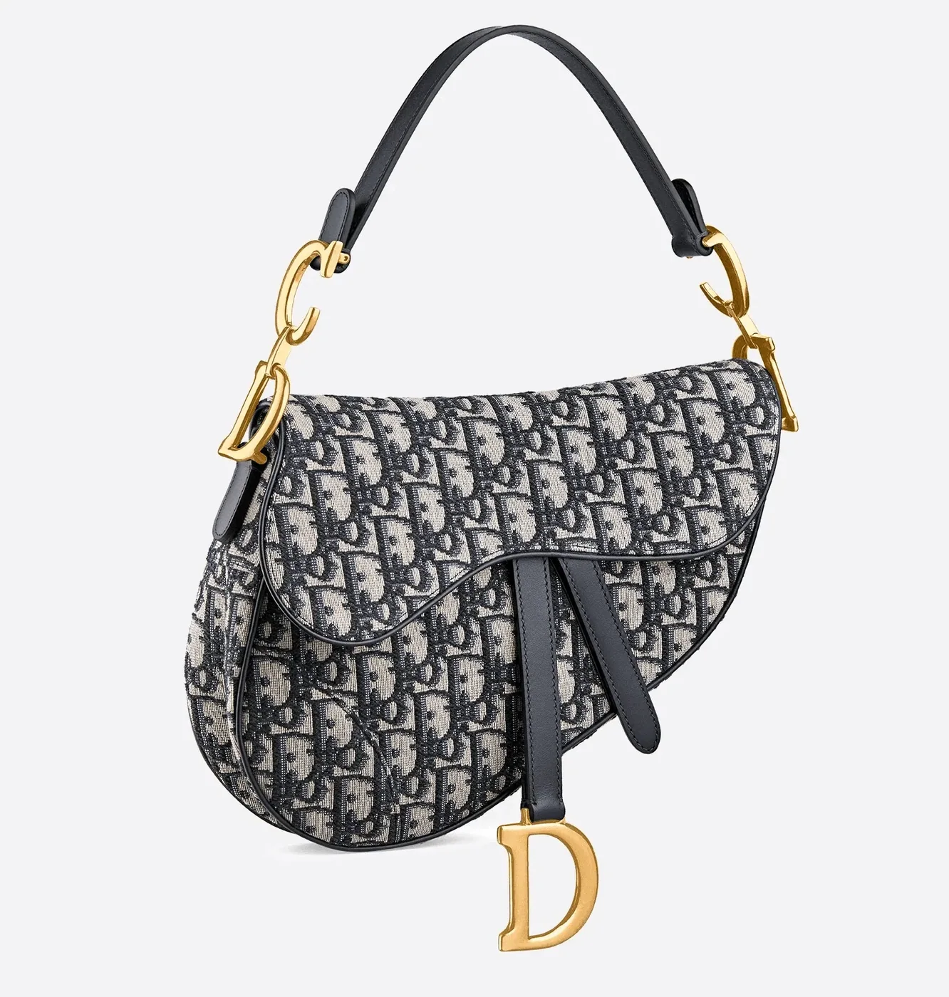 Saddle bag in blue Oblique jacquard canvas