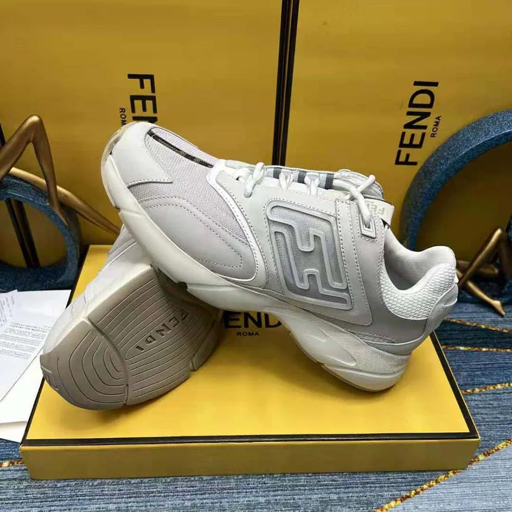 Fendi Faster Trainers White Nubuck Leather Low for Men in Tops