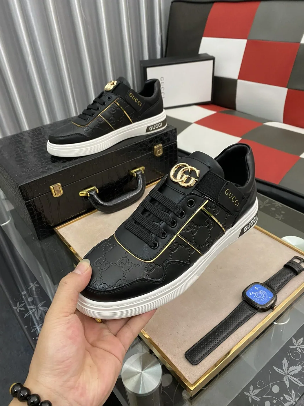 Gucci GG Embossed Sneaker Loafer With GG Black Gold for Men