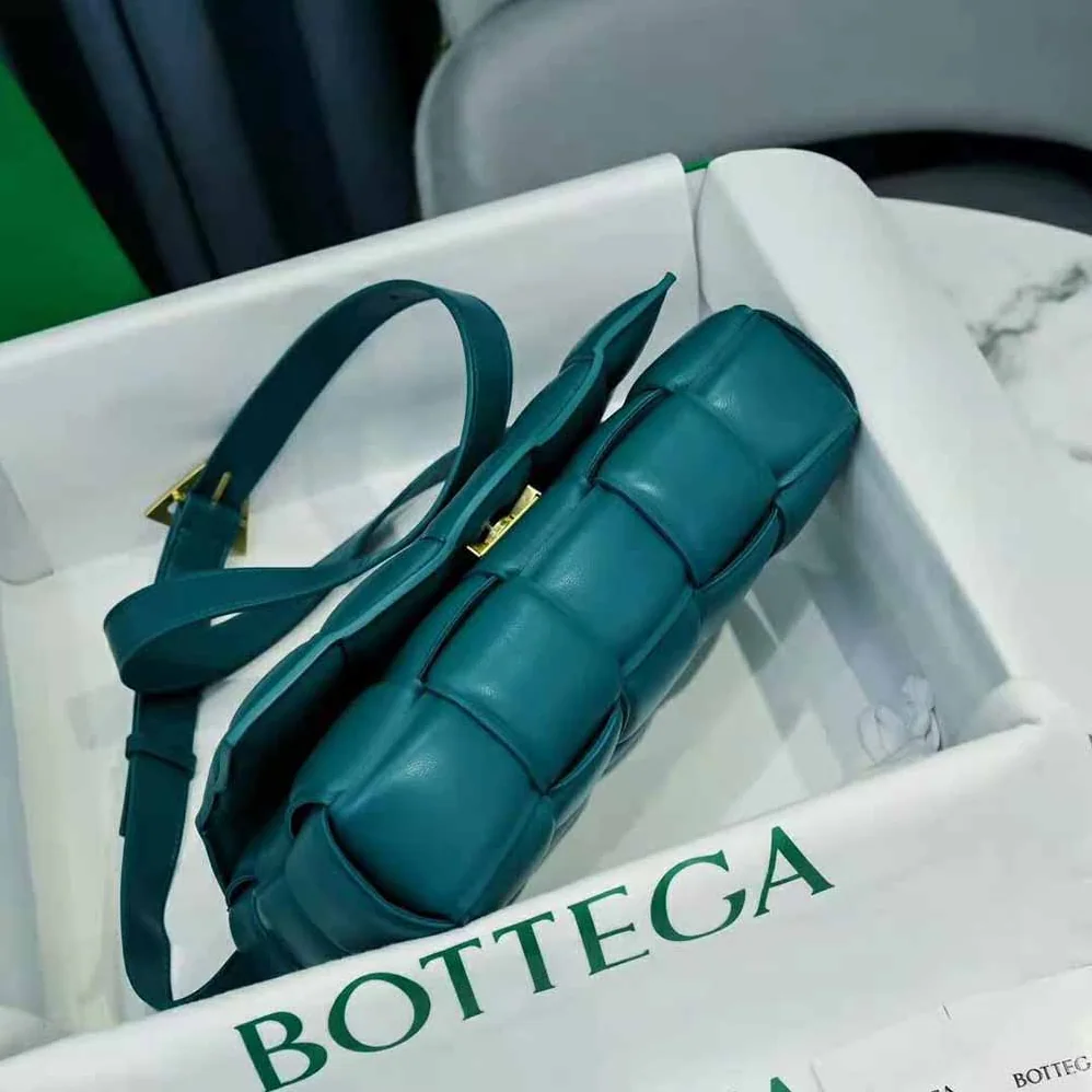 Bottega Veneta Padded Cassette Padded Intreccio Leather Cross-Body Bag for Women in Blue