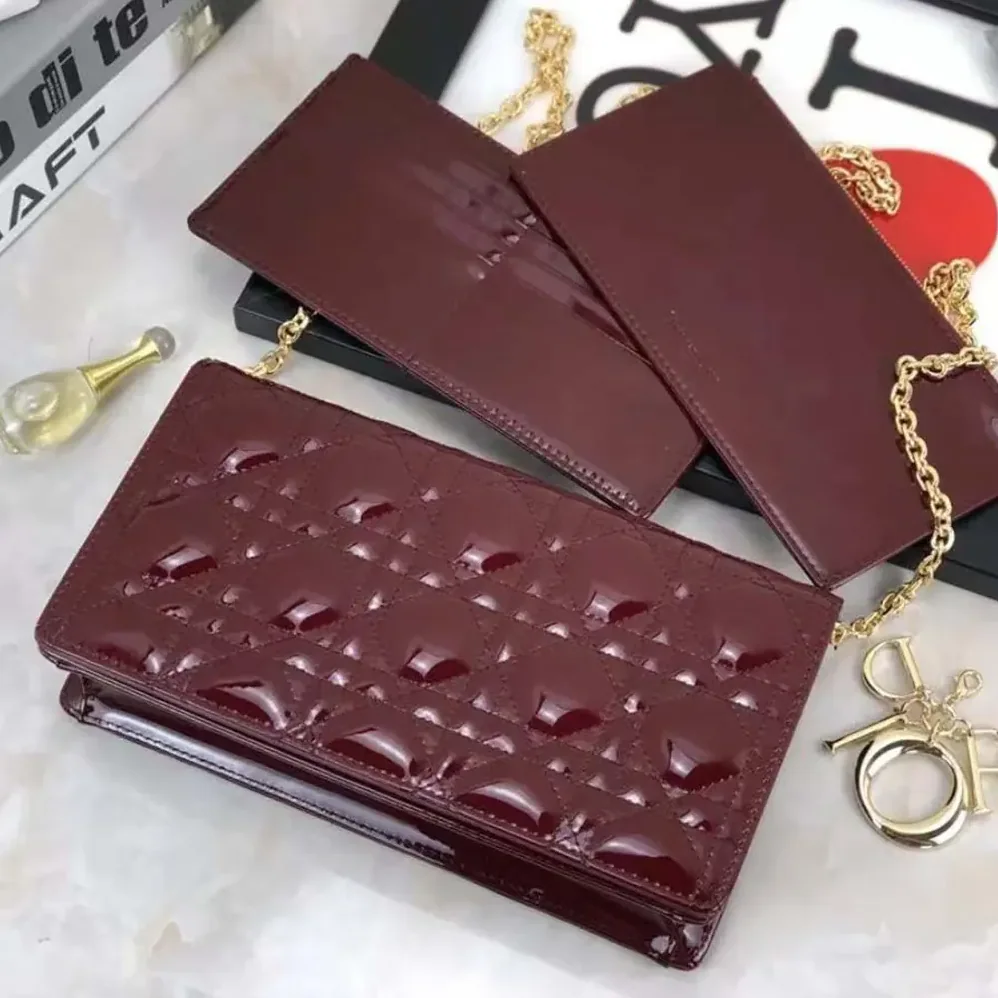 Dior Lady Dior Pouch Patent Cannage Calfskin in Maroon Dior Lady Dior Pouch Patent Cannage Calfskin in Maroon