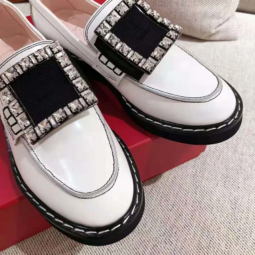 Roger Vivier Viv' Rangers Stitch Strass Buckle Loafers in Leather for Women Roger Vivier Viv' Rangers Stitch Strass Buckle Loafers in Leather for Women