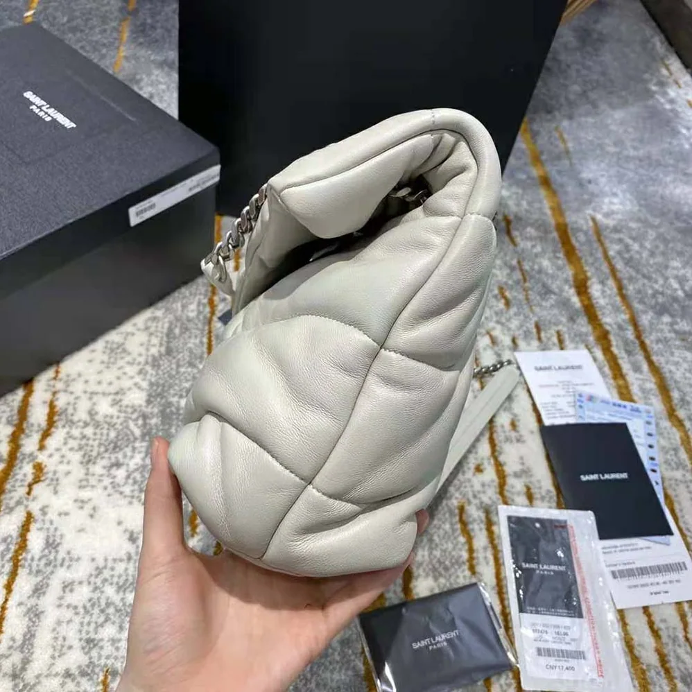 Saint Laurent YSL Puffer Medium Bag in Quilted Lambskin for Women in White Saint Laurent YSL Puffer Medium Bag in Quilted Lambskin for Women in White
