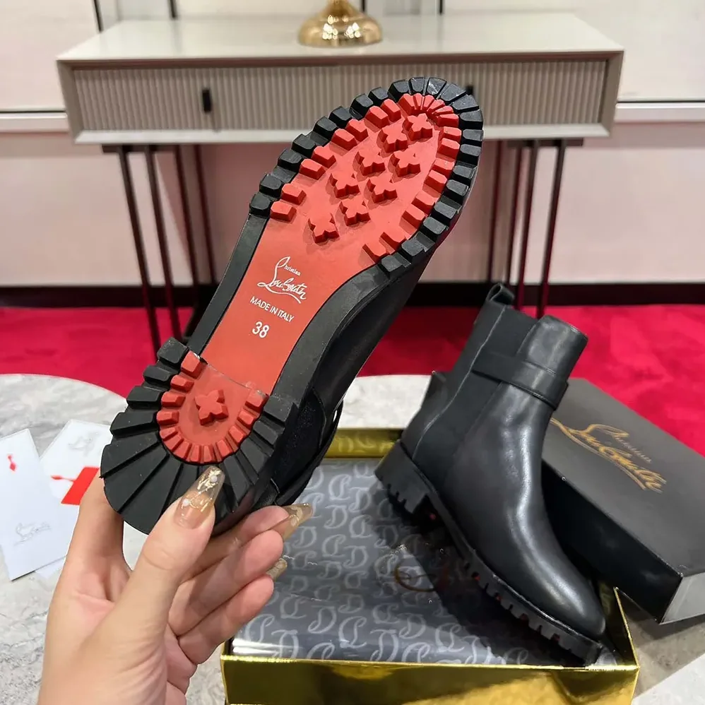 Christian Louboutin CL Chelsea Booty Lug Low Boots Calf Leather for Women in Black