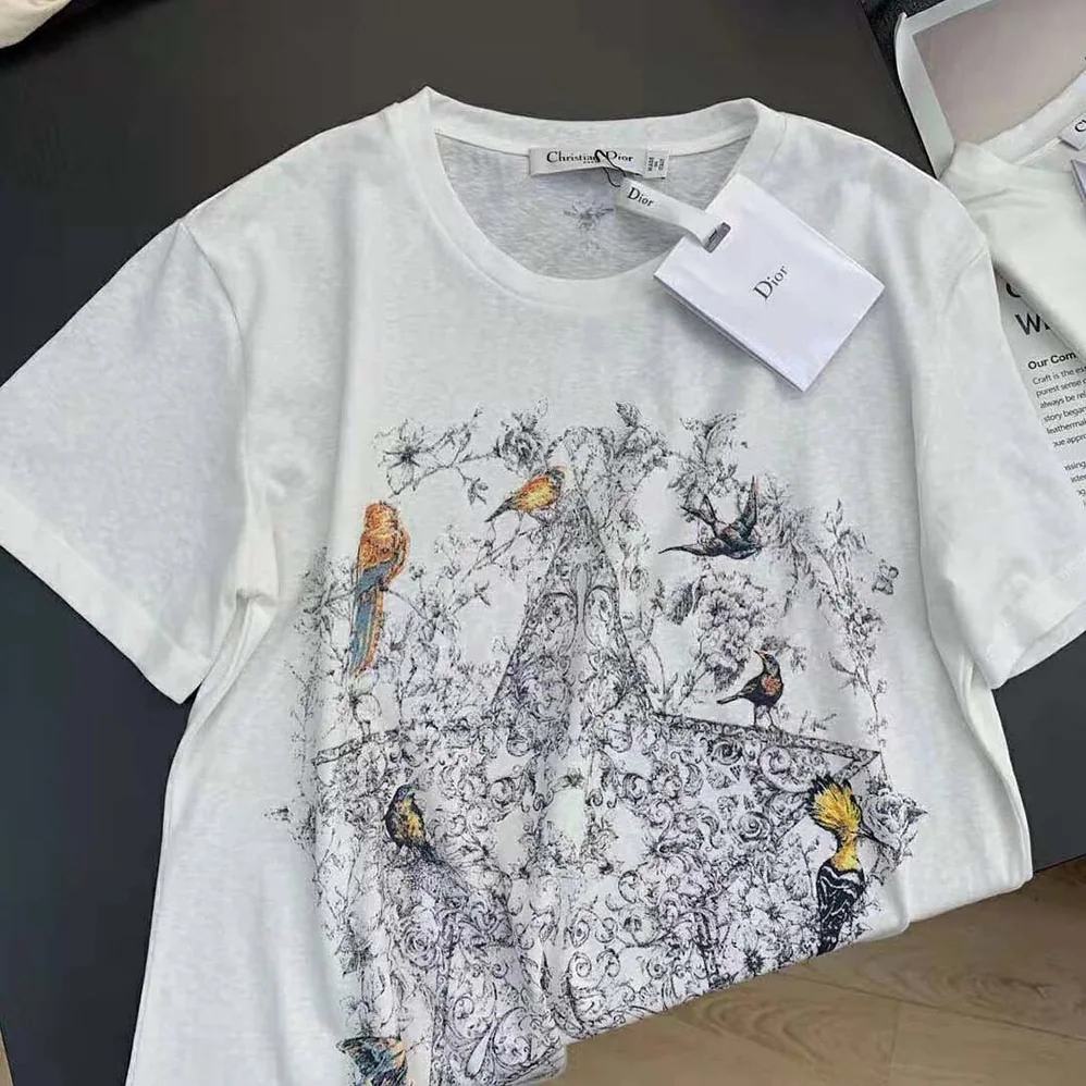 Dior T-shirt Ecru Cotton Jersey and Linen with Dior Sevilla Star Motif for Women Dior T-shirt Ecru Cotton Jersey and Linen with Dior Sevilla Star Motif for Women