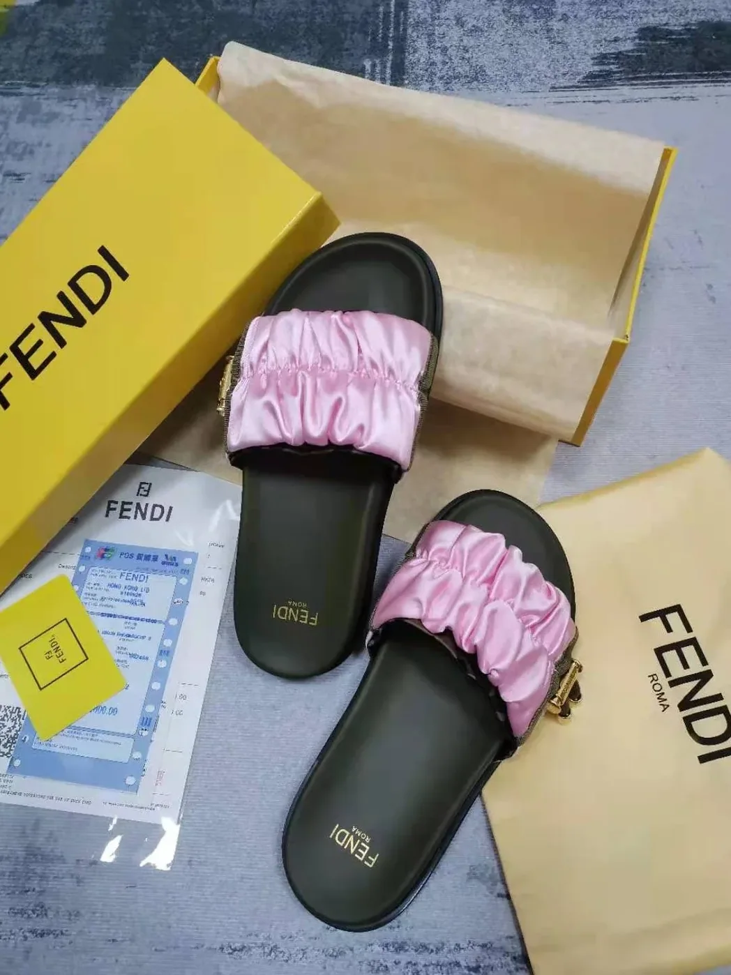 Fendi Feel Pink Satin Slides Fendi Feel Pink Satin Slides