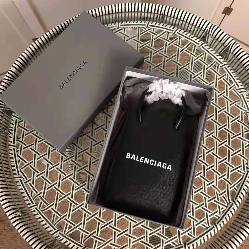 Balenciaga Shopping Phone Holder Shopping Phone Holder in Black Squared Calfskin for Unisex Balenciaga Shopping Phone Holder Shopping Phone Holder in Black Squared Calfskin for Unisex