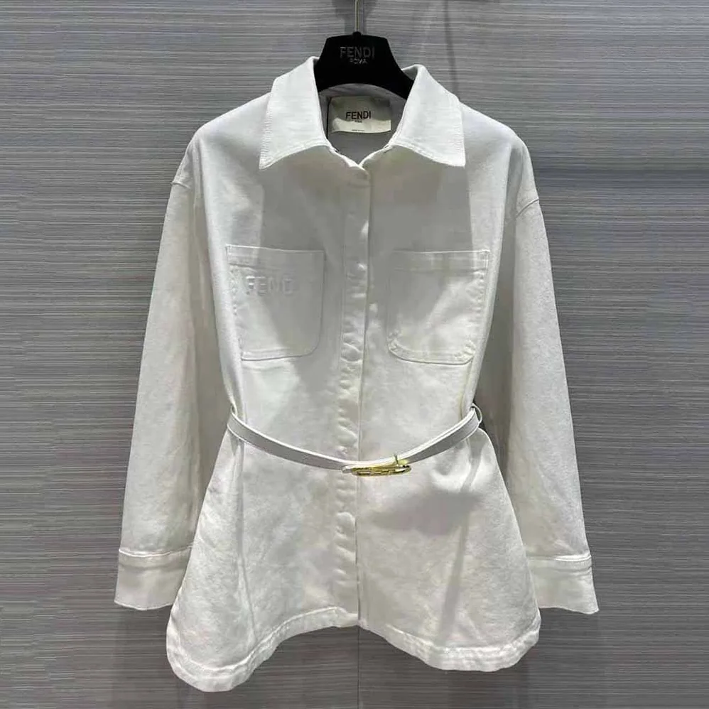 Fendi Single-breasted Go-To White Denim Go for Women in To Jacket Fendi Single-breasted Go-To White Denim Go for Women in To Jacket