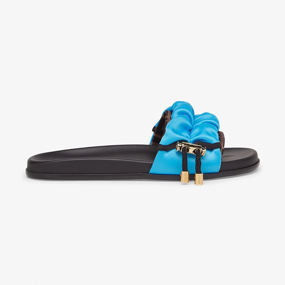 Fendi Vertigo Light Blue Satin Slides for Women