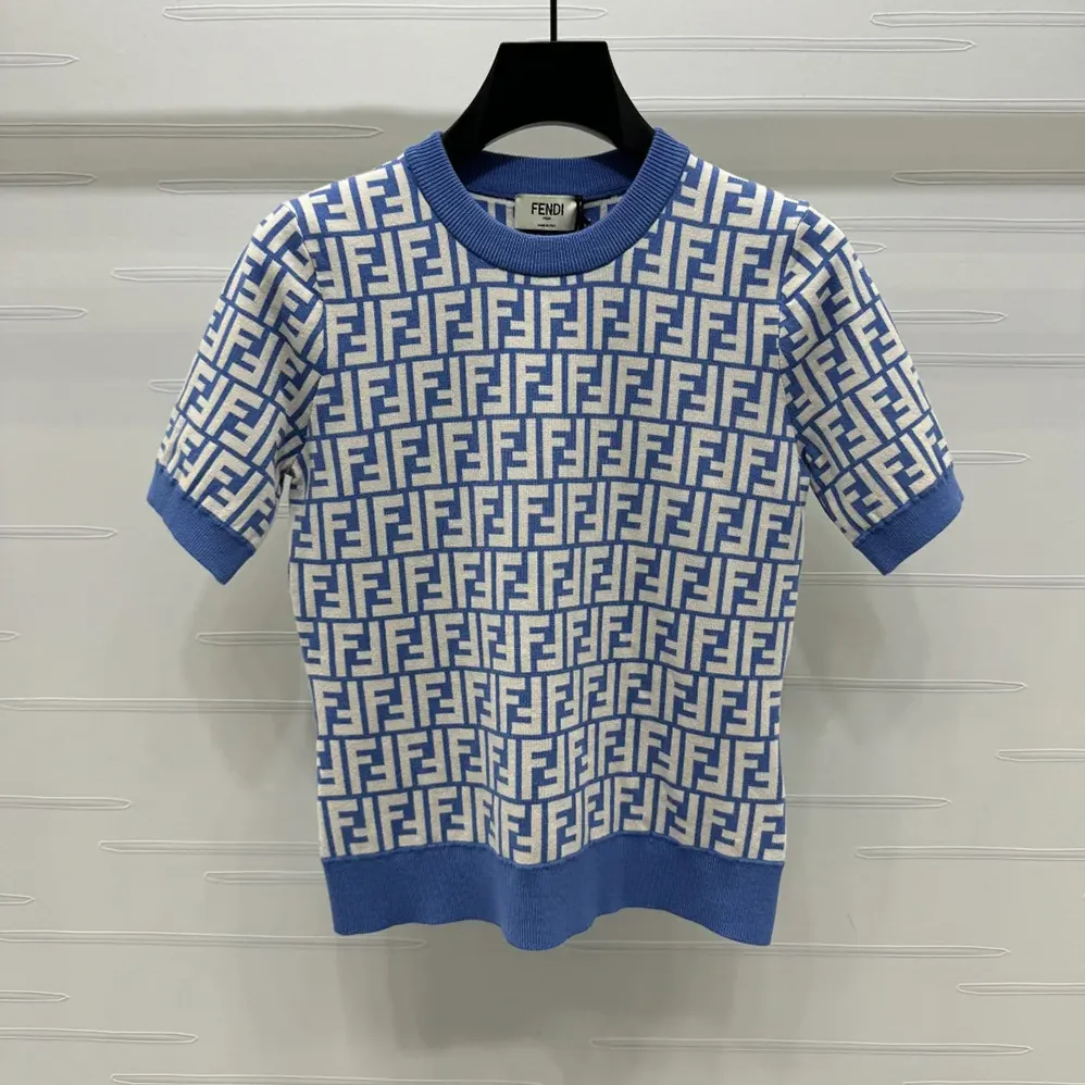 Fendi Sweater Blue FF Cotton Jumper for Women