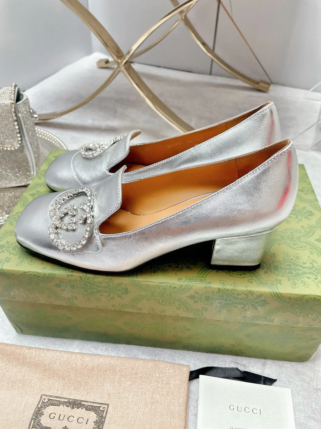 Gucci Mid-Heel Pump With GG Logo Silver for Women Gucci Mid-Heel Pump With GG Logo Silver for Women