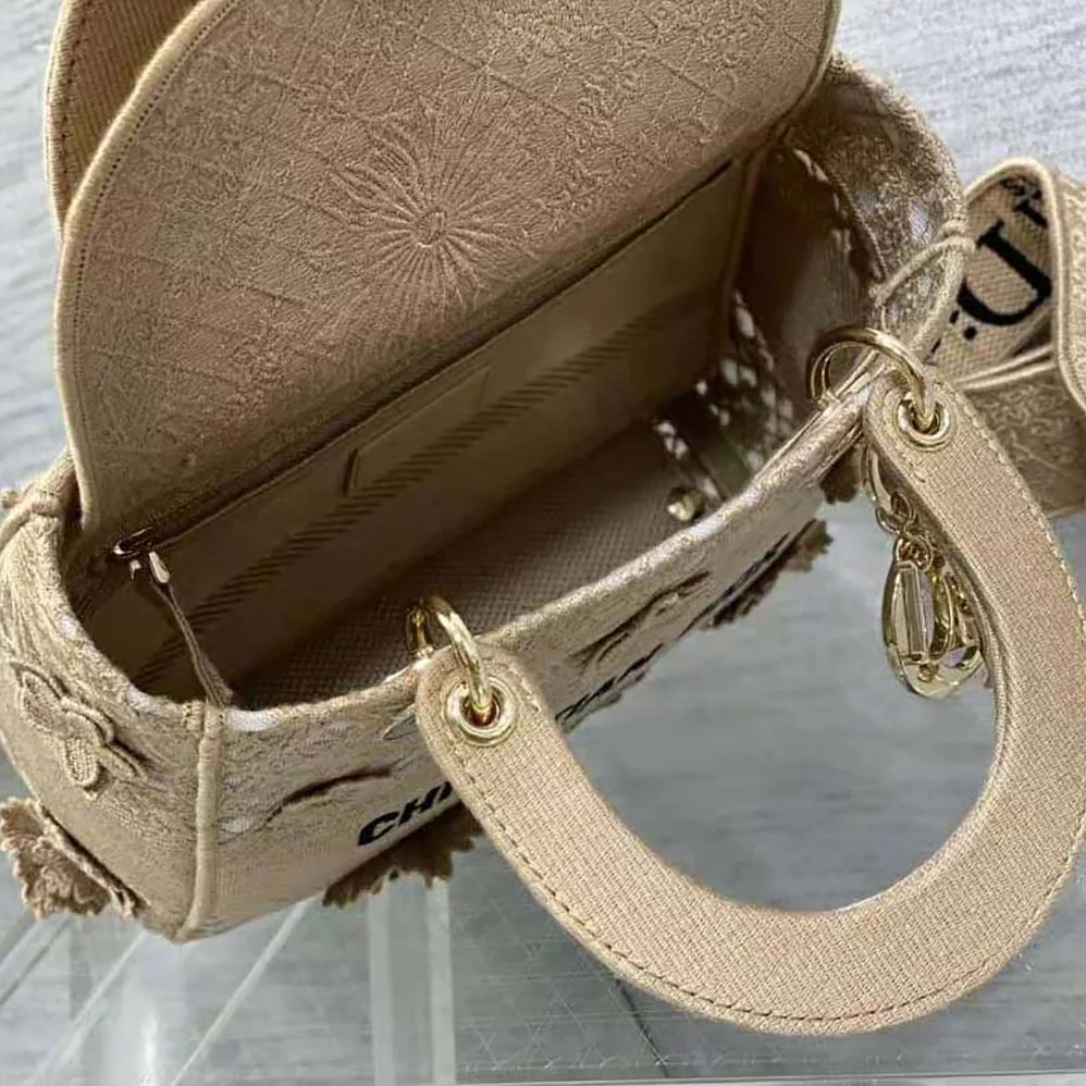 Dior Medium Lady D-lite Bag Natural D-Lace Embroidery with 3D Macramé Effect for Women