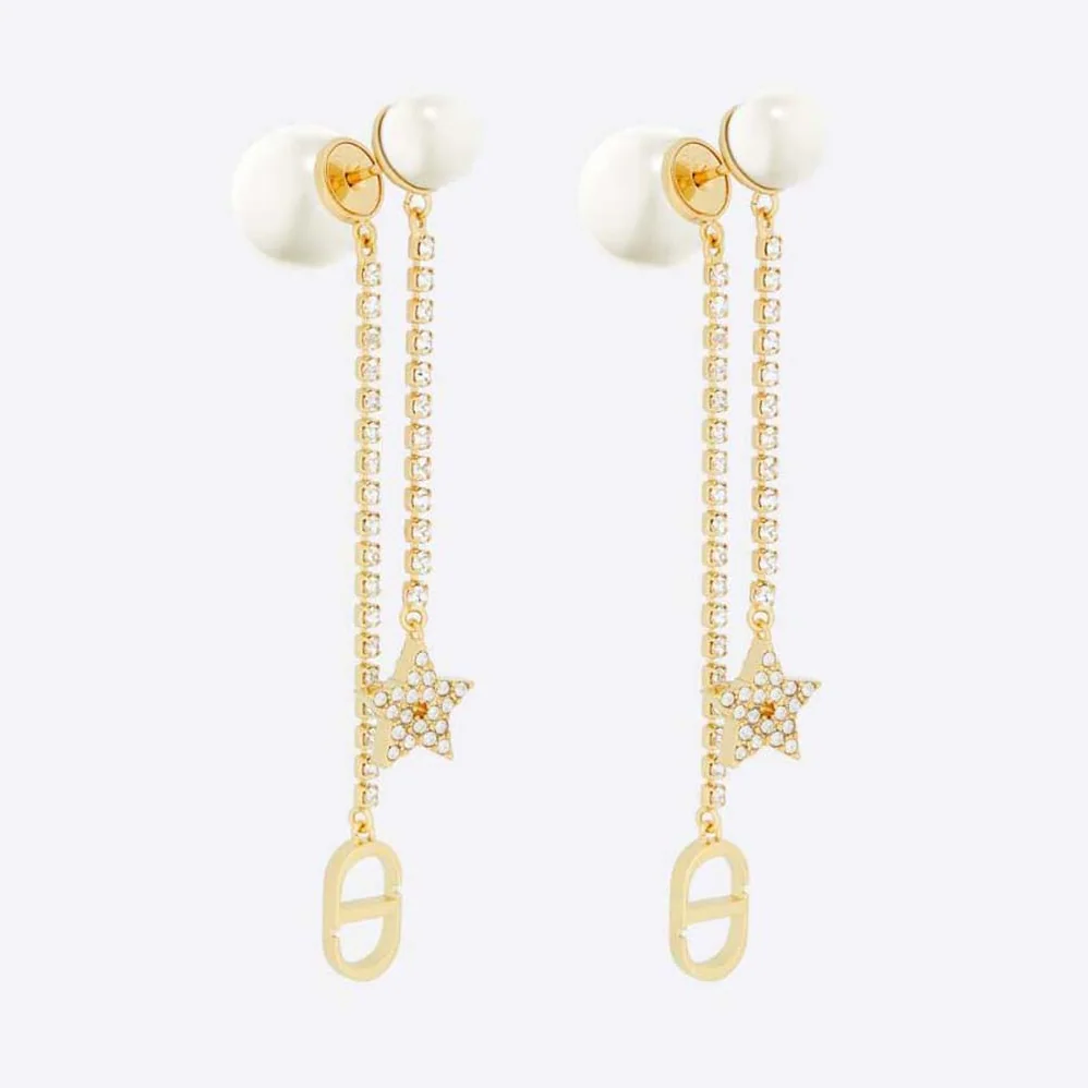 Dior Tribales Earrings Gold-Finish Metal White Resin Pearls and White Crystals for Women Dior Tribales Earrings Gold-Finish Metal White Resin Pearls and White Crystals for Women