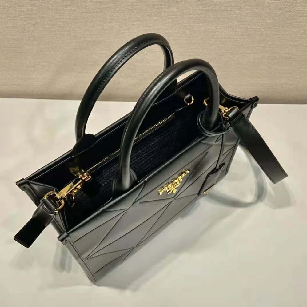 Prada Mini Prada Symbole Leather Bag with Stitching for Women in Black