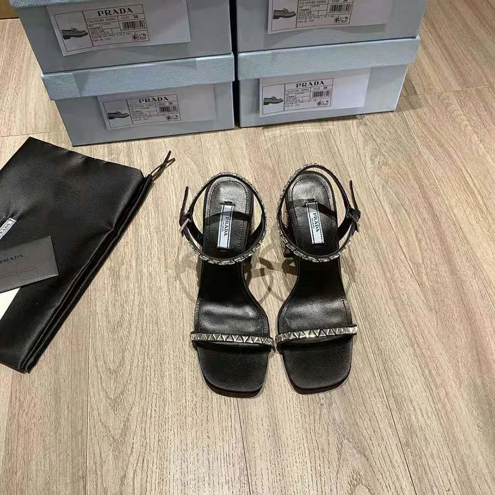 Prada Satin Sandals with Crystals in 90mm Heel Height for Women in Black