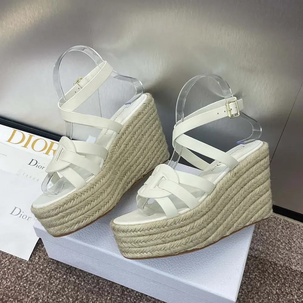 Dior D-Club Wedge Sandal White Calfskin for Women Dior D-Club Wedge Sandal White Calfskin for Women
