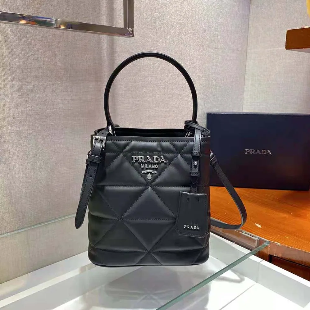 Prada Bucket Design Spectrum Leather Bag for Women in Black Prada Bucket Design Spectrum Leather Bag for Women in Black