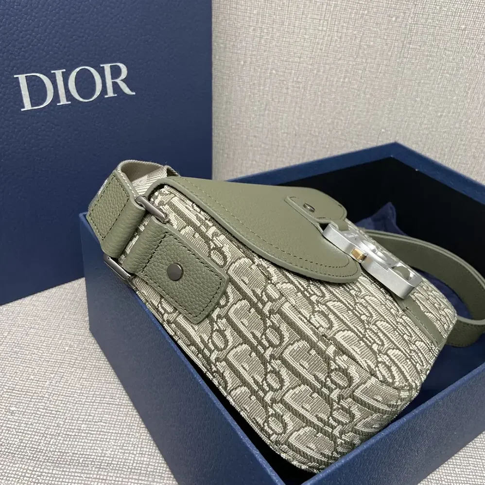 Dior Small Saddle Messenger Bag with Flap Khaki Dior Oblique Jacquard for Men