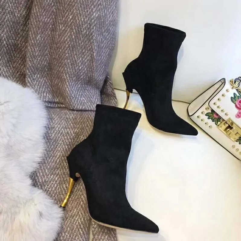 Dolce Gabbana D&G Stretch Suede Ankle Boots 105mm Heel for Women in Black Dolce Gabbana D&G Stretch Suede Ankle Boots 105mm Heel for Women in Black