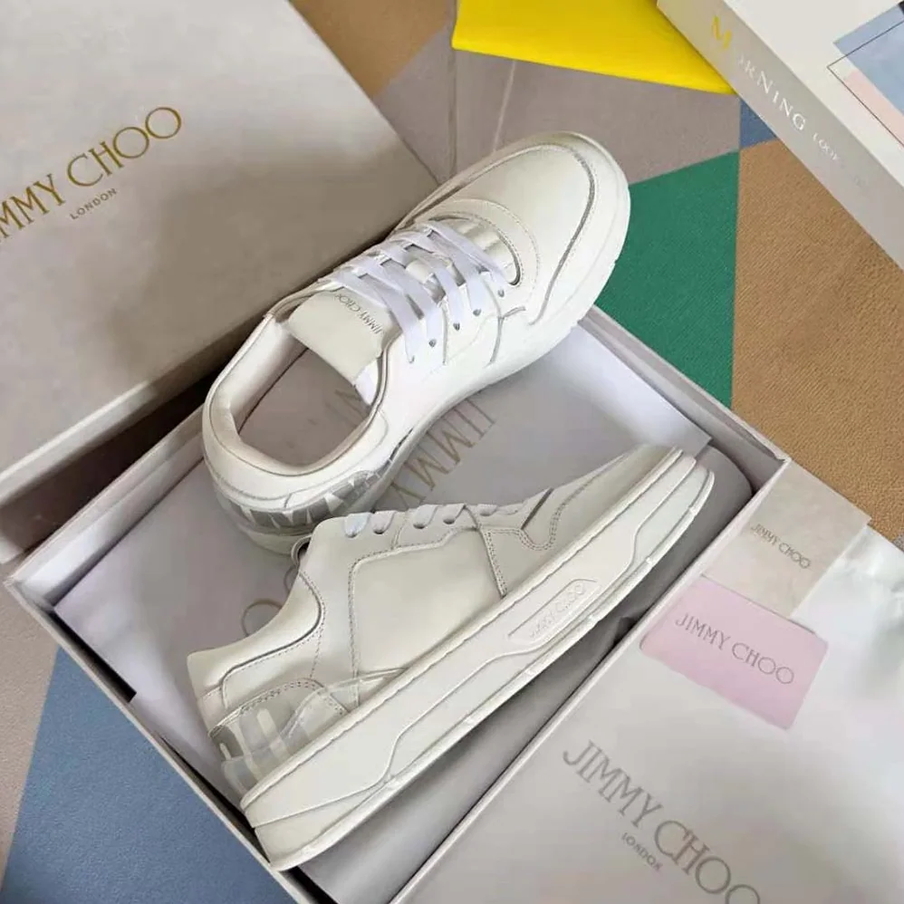 Jimmy Choo Florent/F White and Peacock Mix Leather Trainers for Women