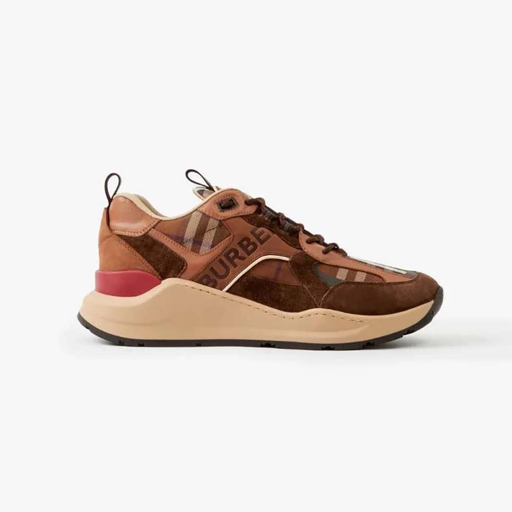 Burberry Logo Print Suede and Mesh Sneakers for Men in Brown Burberry Logo Print Suede and Mesh Sneakers for Men in Brown