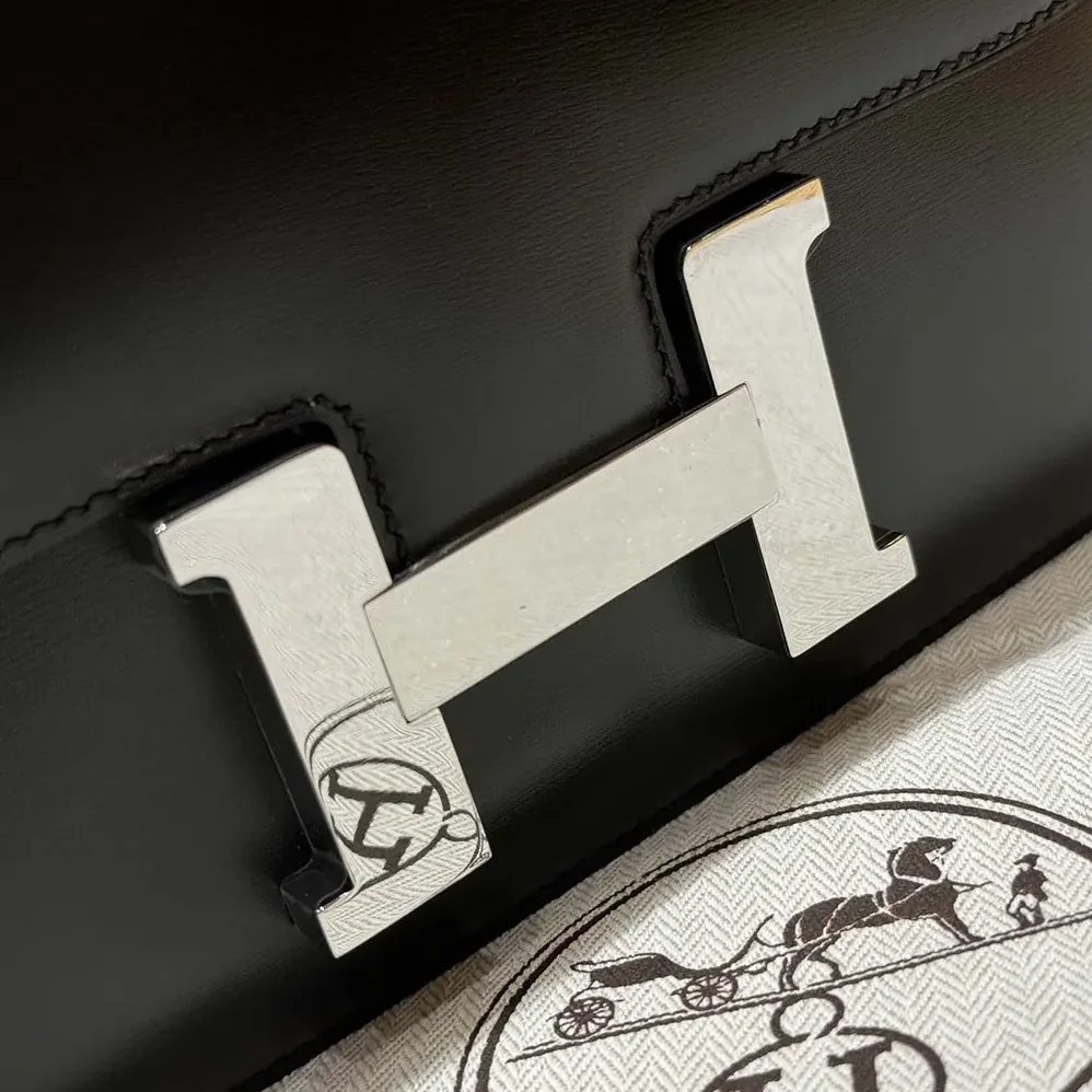 Hermes Constance 24 Bag Box Leather for Women in Black/Silver Hermes Constance 24 Bag Box Leather for Women in Black/Silver