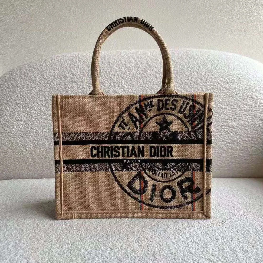 Dior Small Dior Book Tote Beige Jute Canvas Embroidered with Dior Union Motif for Women Dior Small Dior Book Tote Beige Jute Canvas Embroidered with Dior Union Motif for Women