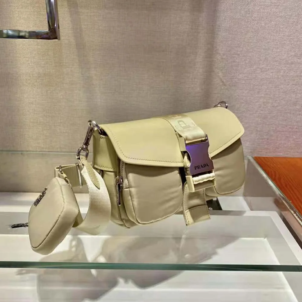 Prada Pocket Nylon and Brushed Leather Bag for Women