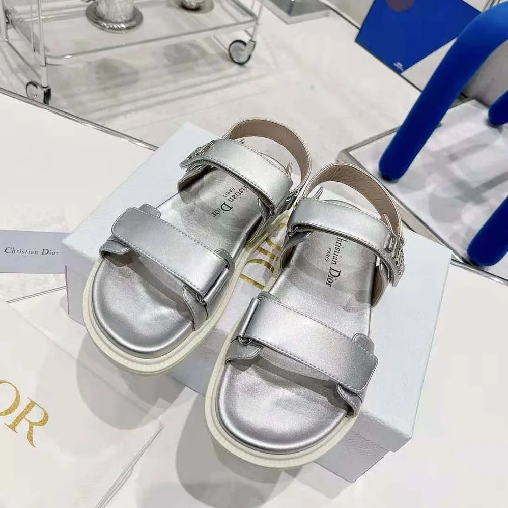 Dior Dioract Sandal Silver for Women in Tone Shiny Laminated Calfskin