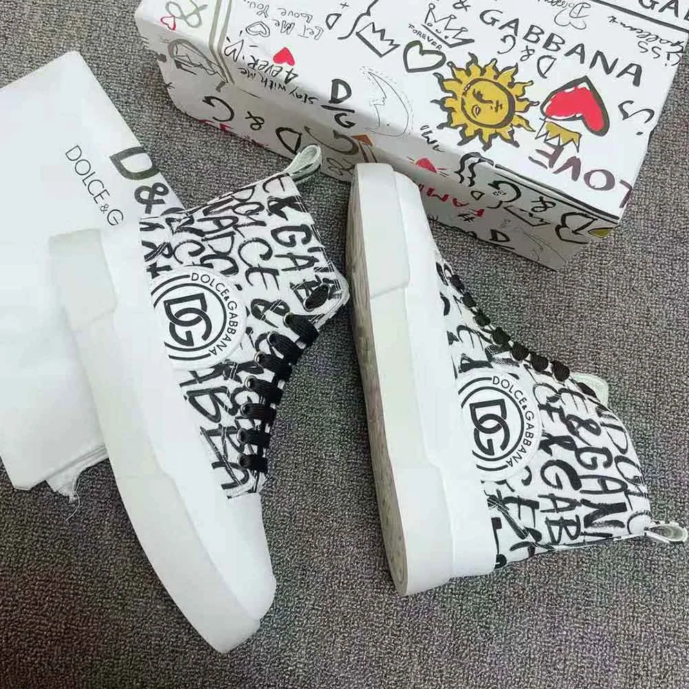 Dolce Gabbana D&G Canvas Portofino Light Mid-Top Sneakers with DG Logo Print for Unisex Dolce Gabbana D&G Canvas Portofino Light Mid-Top Sneakers with DG Logo Print for Unisex