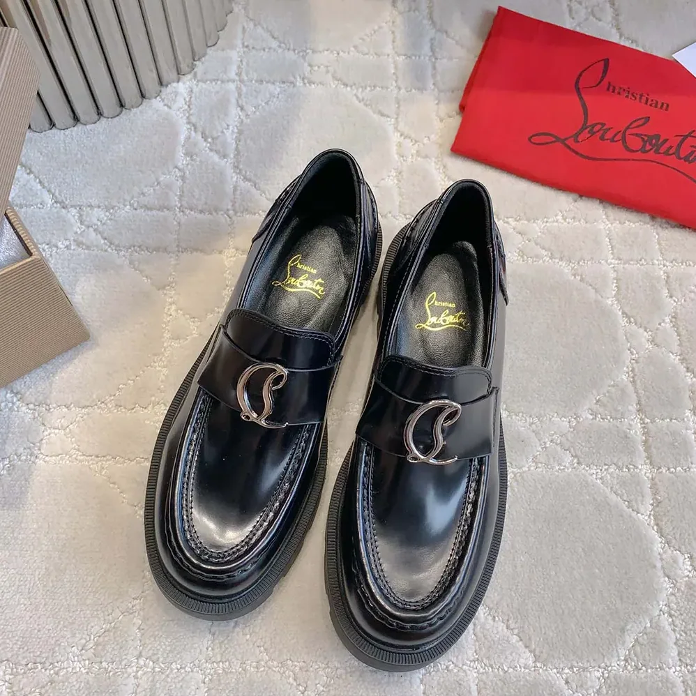 Christian Louboutin CL Moc Lug Loafers Abrasivato Calf Leather for Women in Black Christian Louboutin CL Moc Lug Loafers Abrasivato Calf Leather for Women in Black