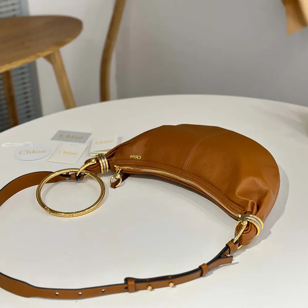 Chloe Small Bracelet Hobo Bag in Grained Leather for Women in Brown
