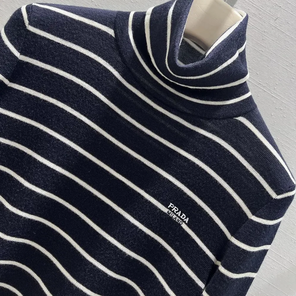 Prada Striped Wool Turtleneck Sweater for Men in Black Prada Striped Wool Turtleneck Sweater for Men in Black