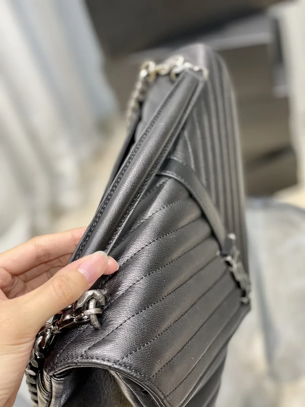 Saint Laurent College Large Chain Bag Black With Silver TonedHardware in YSL