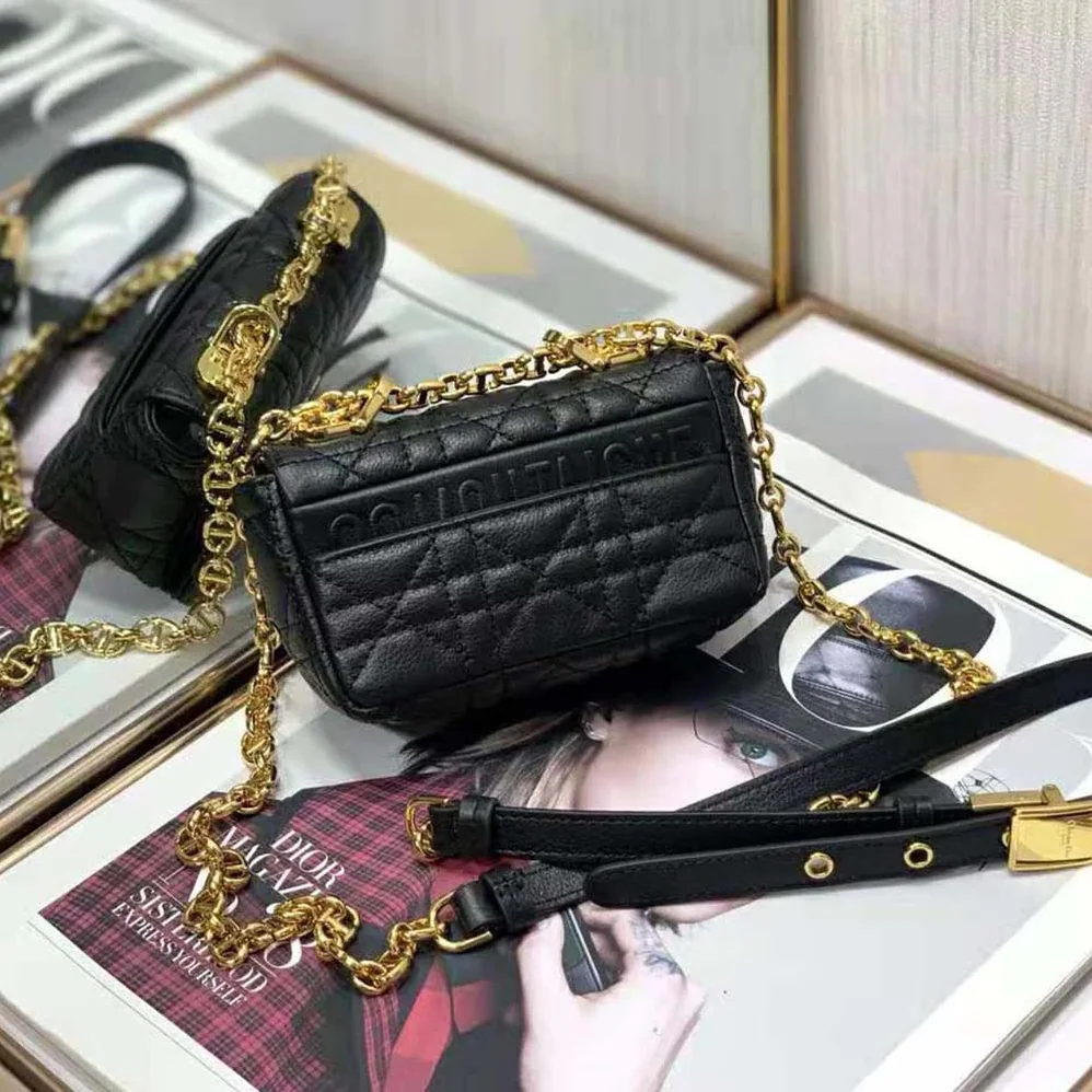 Dior Micro Dior Caro Bag Black Supple Cannage Calfskin for Women