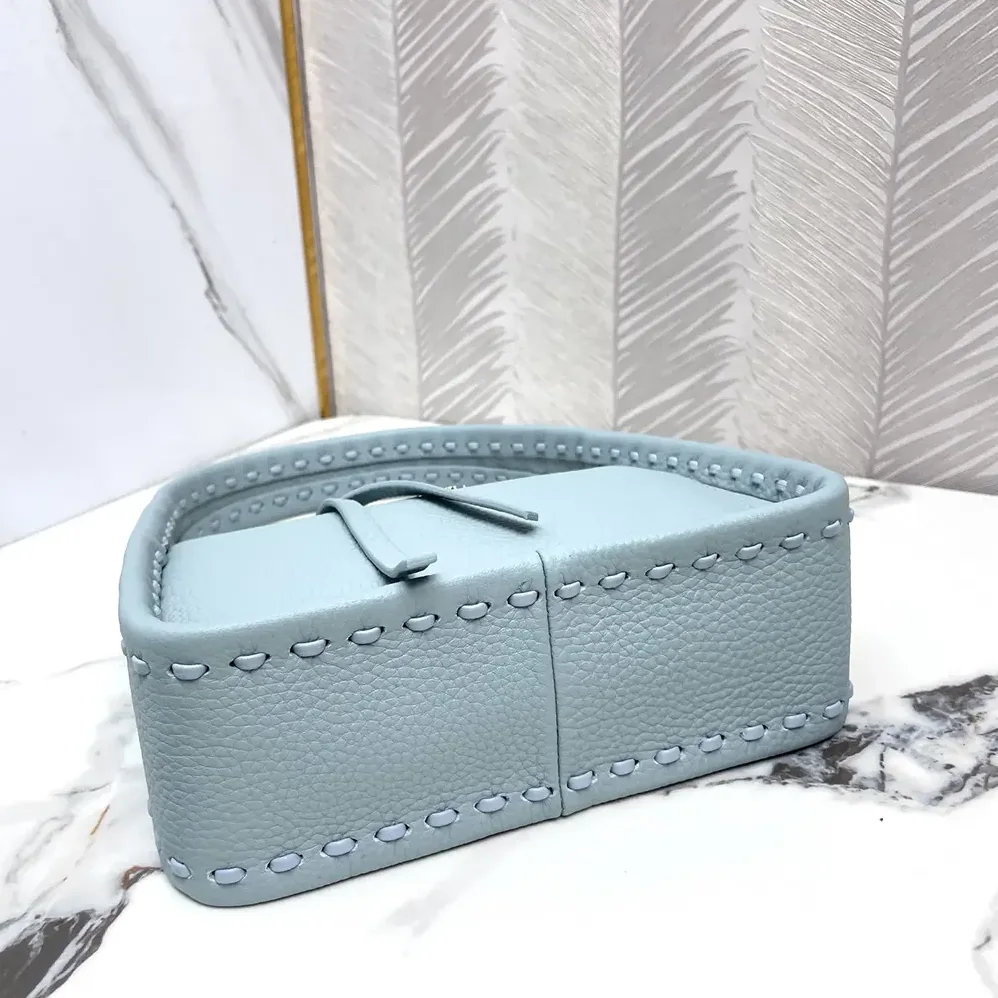 Fendi Mini Fendessence Small Light Blue Selleria Bag with 264 Hand for Women in sewn Topstitches