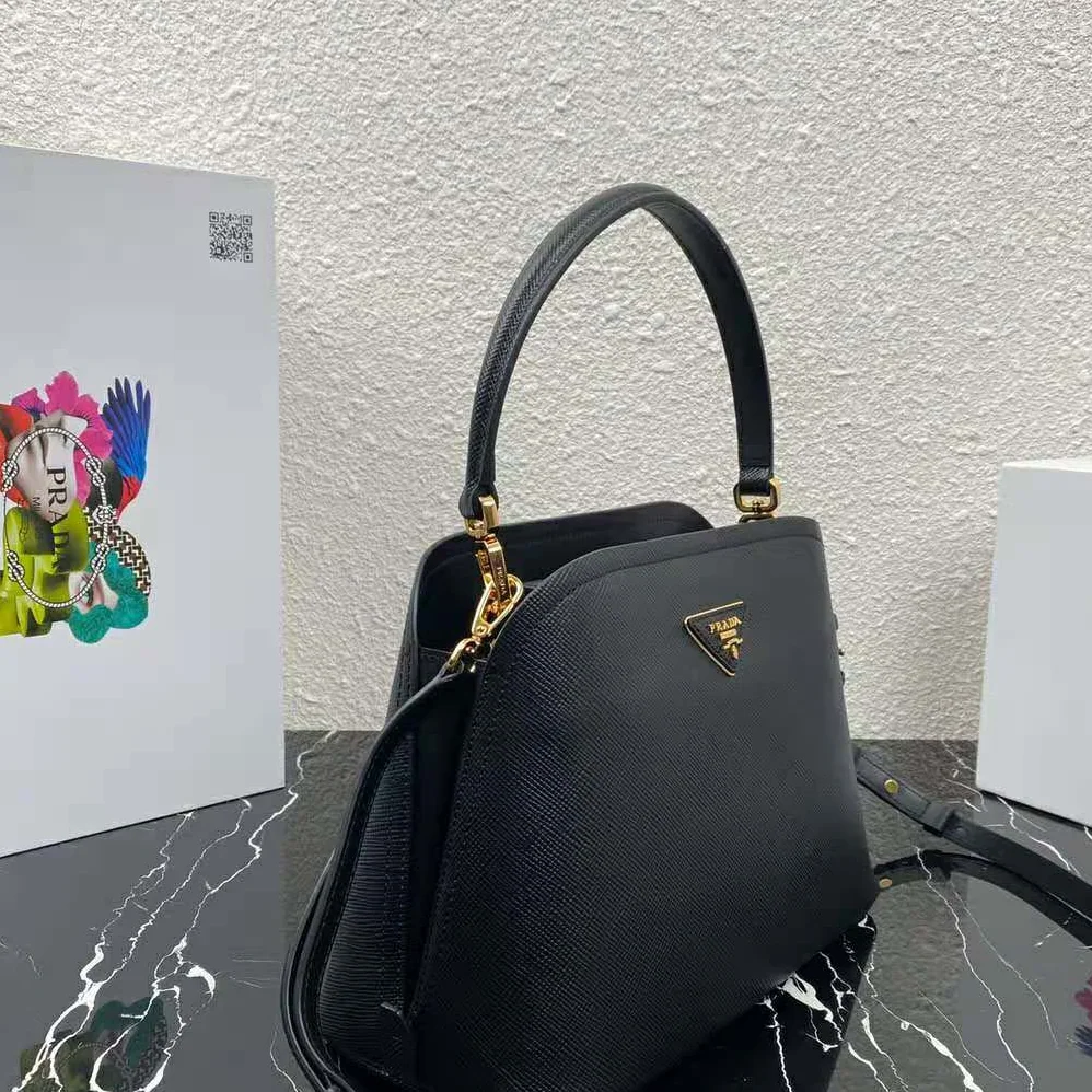 Prada Medium Saffiano Leather Prada Matinee Bag for Women in Black Prada Medium Saffiano Leather Prada Matinee Bag for Women in Black