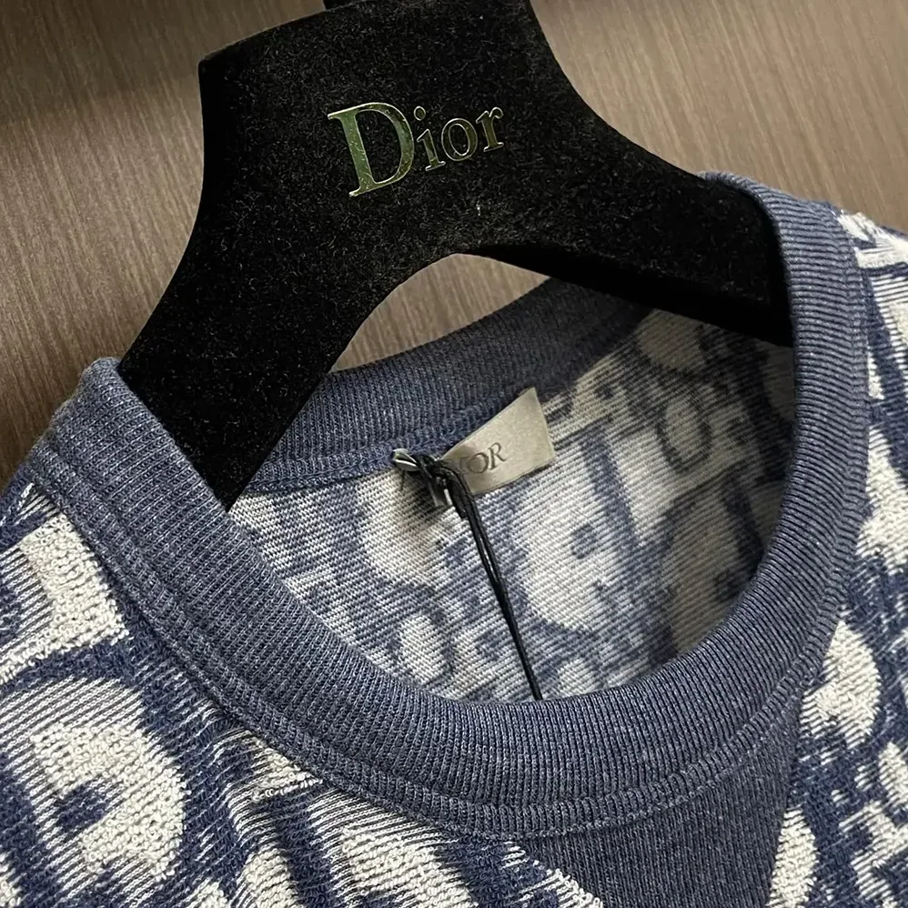 Dior Oblique Relaxed-Fit T-Shirt Blue and White Terry Cotton Jersey for Men Dior Oblique Relaxed-Fit T-Shirt Blue and White Terry Cotton Jersey for Men