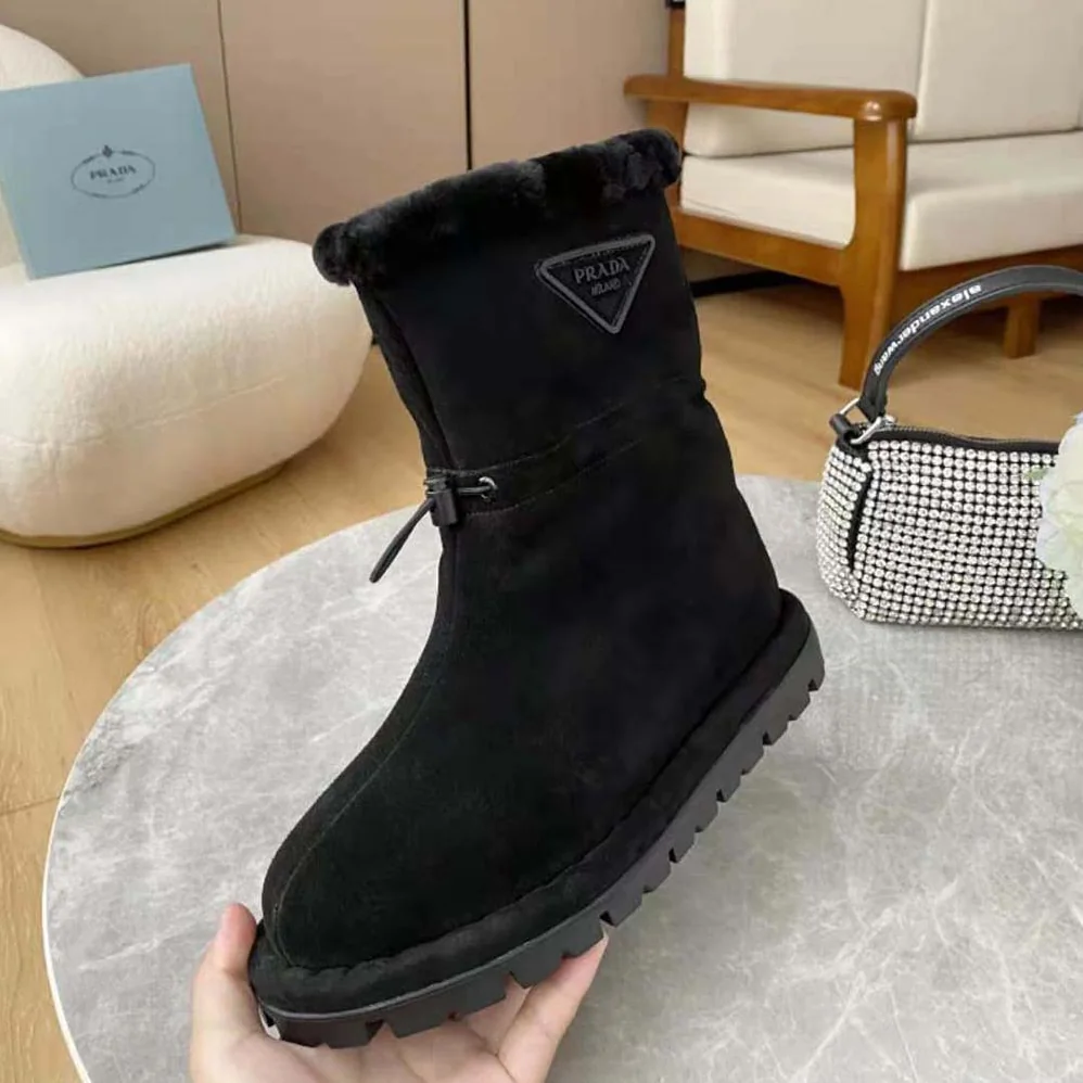 Prada Classic Snow Boot Shearling Booties for Women in Black Prada Classic Snow Boot Shearling Booties for Women in Black