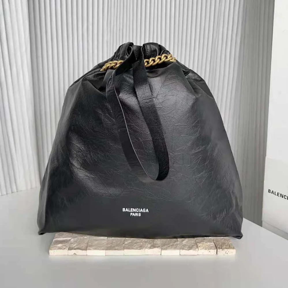 Balenciaga Crush Medium Tote Bag in Black Crushed Calfskin for Women Balenciaga Crush Medium Tote Bag in Black Crushed Calfskin for Women