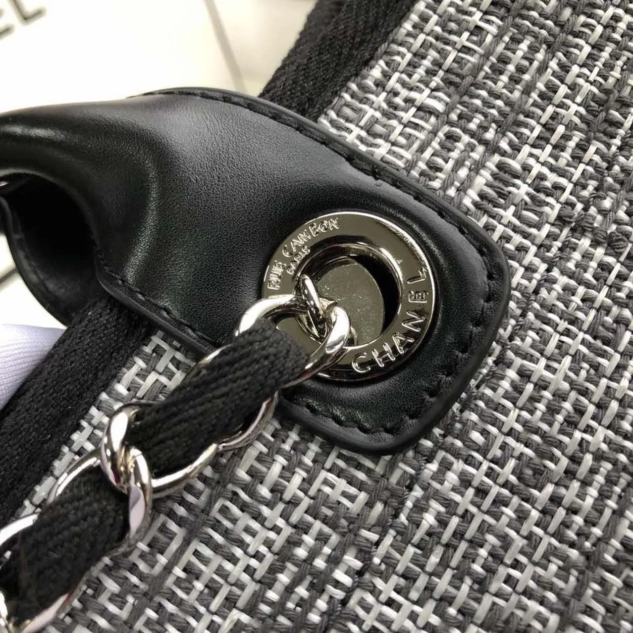 Chanel Deauville Tote Bag / Black/Grey Canvas Silver Hardware Chanel Deauville Tote Bag / Black/Grey Canvas Silver Hardware