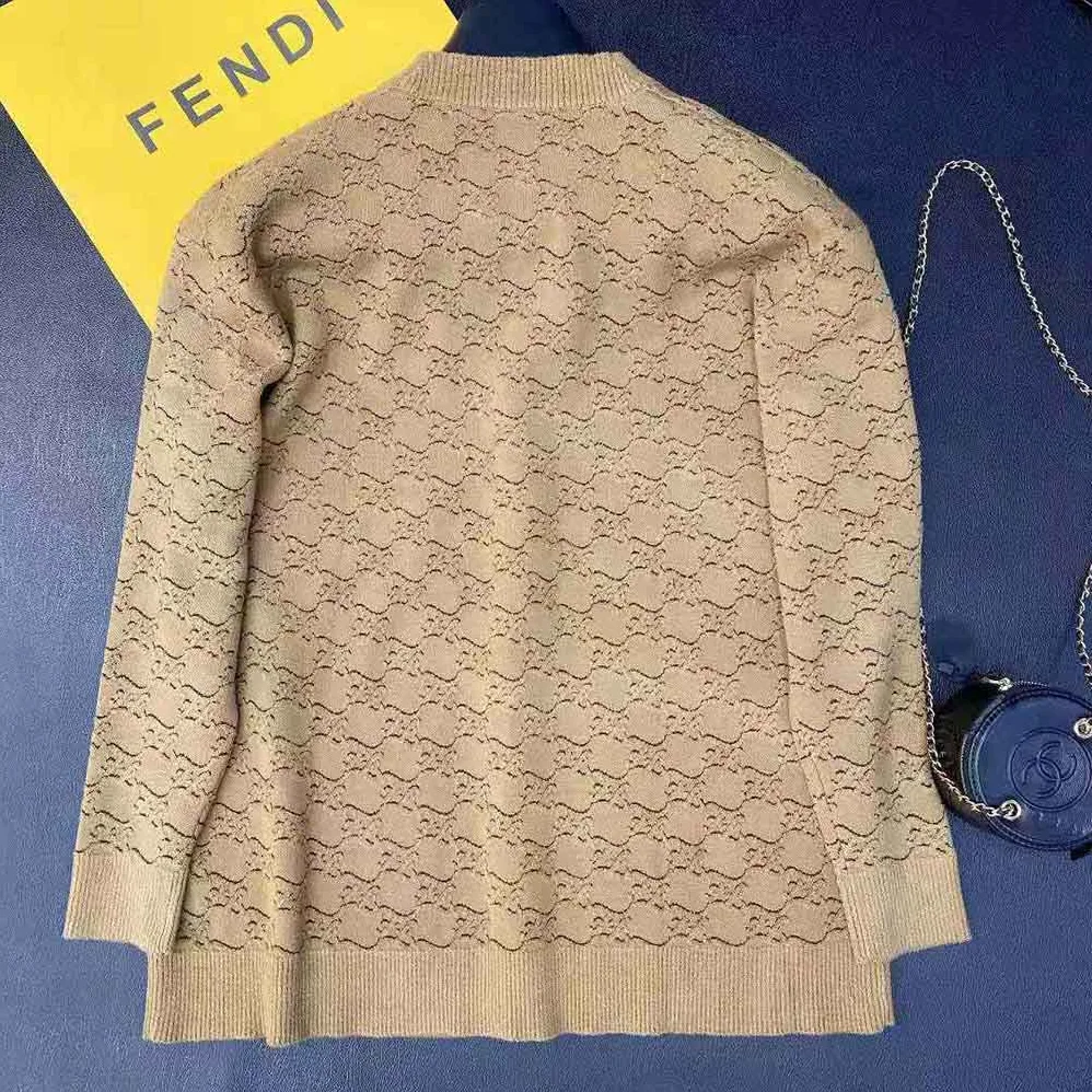 Fendi Sweater Beige Velvet and Viscose Cardigan with V-neck and Low-Cut Set for Women in in Sleeves Fendi Sweater Beige Velvet and Viscose Cardigan with V-neck and Low-Cut Set for Women in in Sleeves