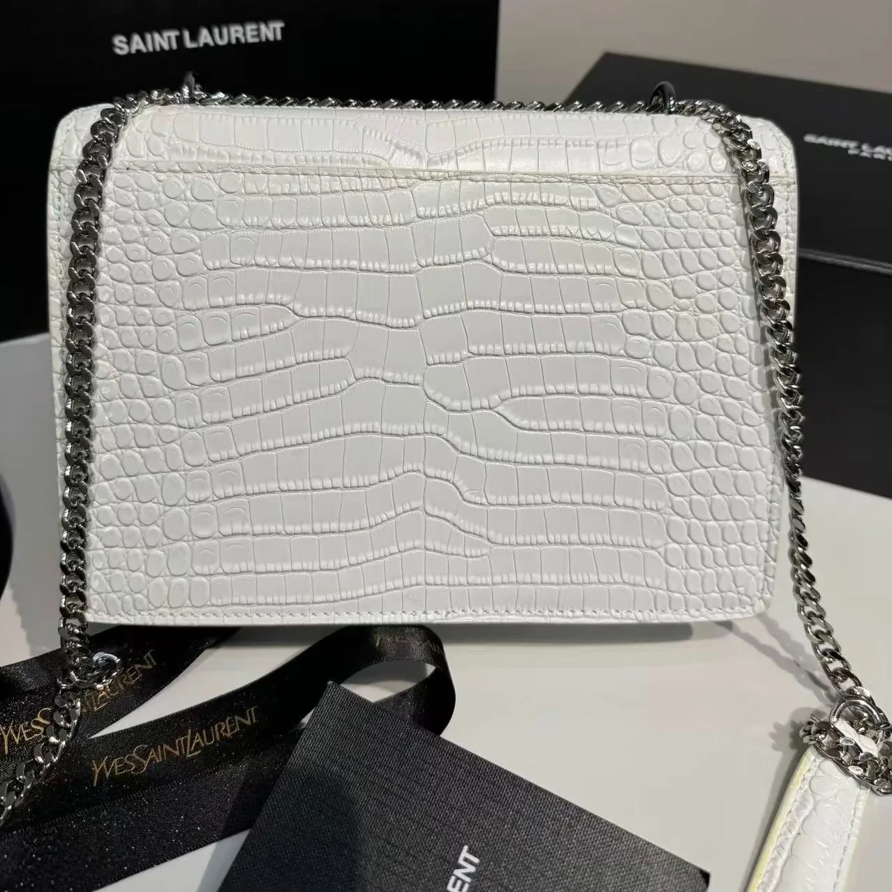 Saint Laurent Sunset Medium Chain Bag in White YSL