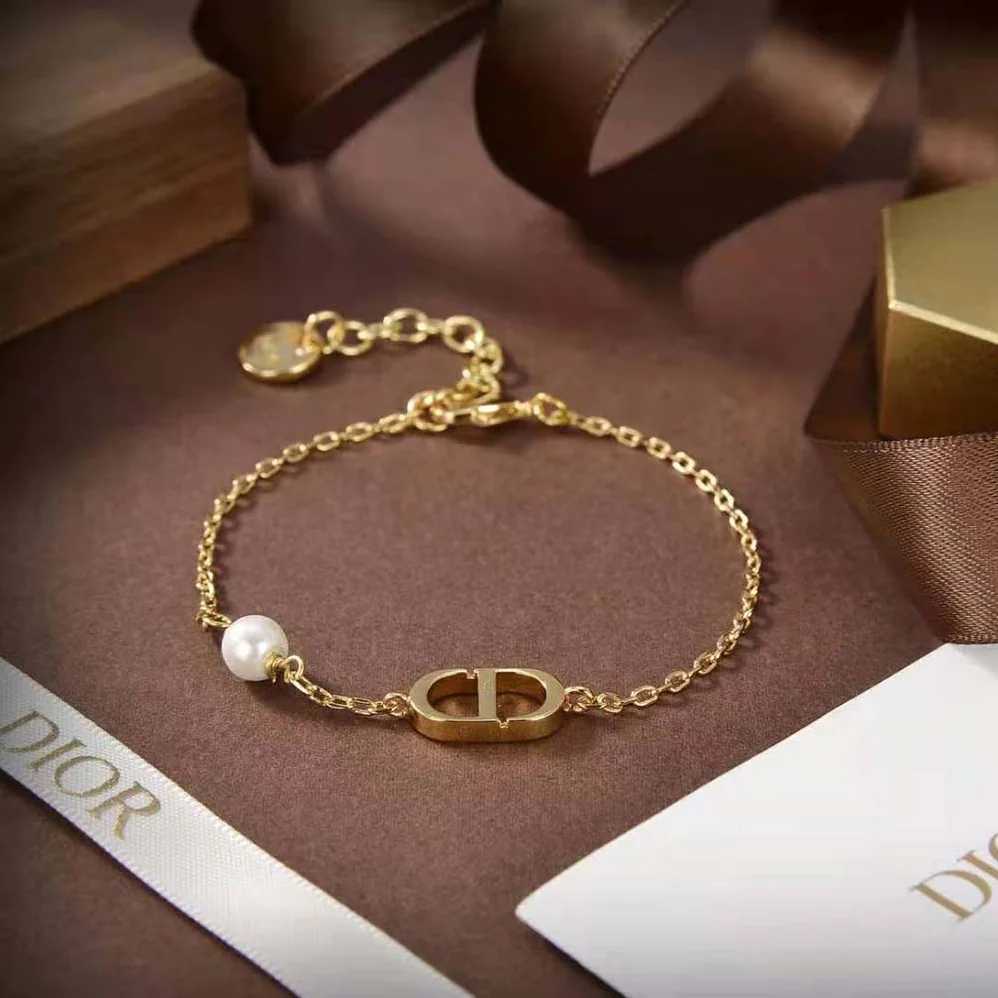 Dior Petit CD Bracelet Gold-Finish Metal with a White Resin Pearl for Women