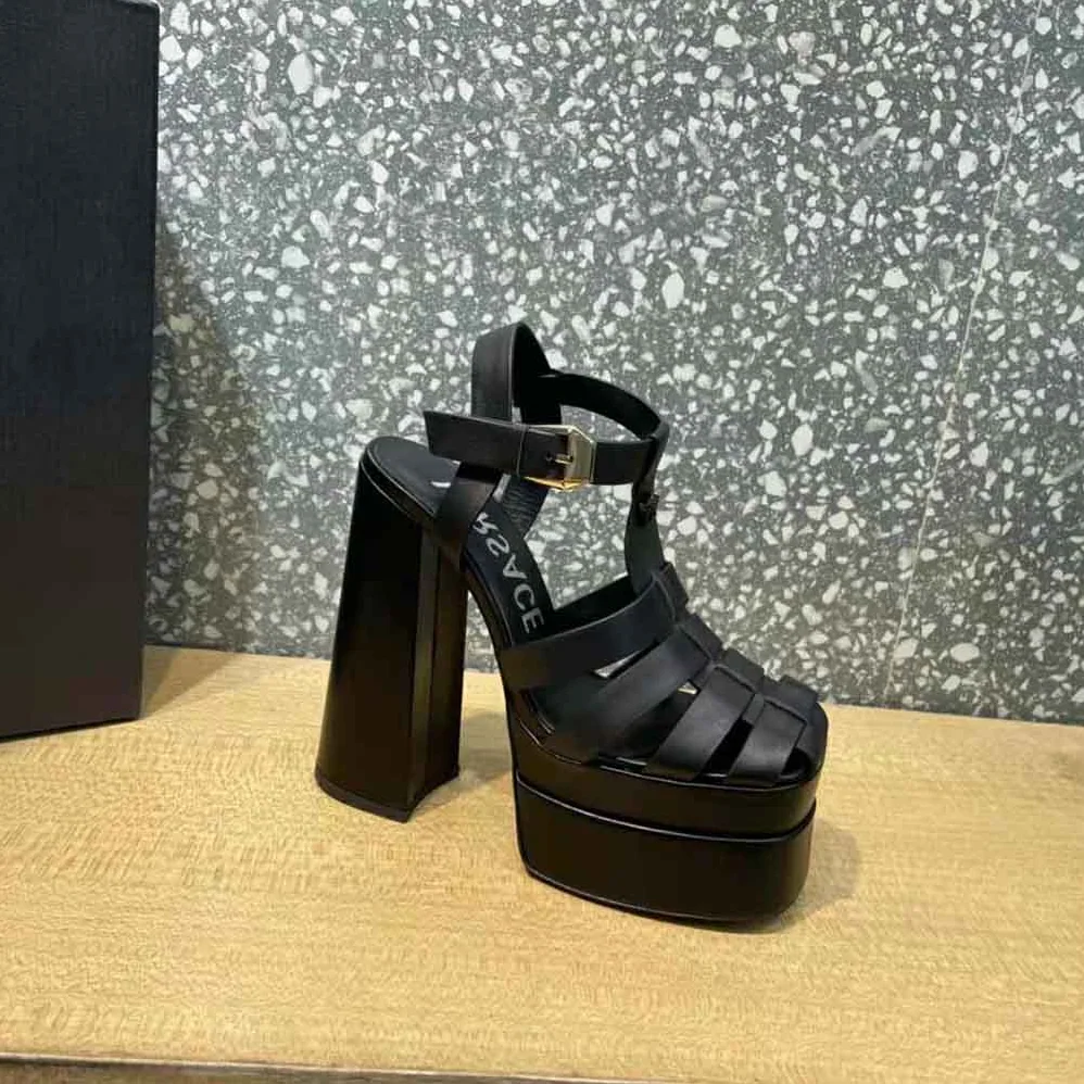 Versace La Medusa Platform Sandals in Calf Leather for Women in Black Versace La Medusa Platform Sandals in Calf Leather for Women in Black
