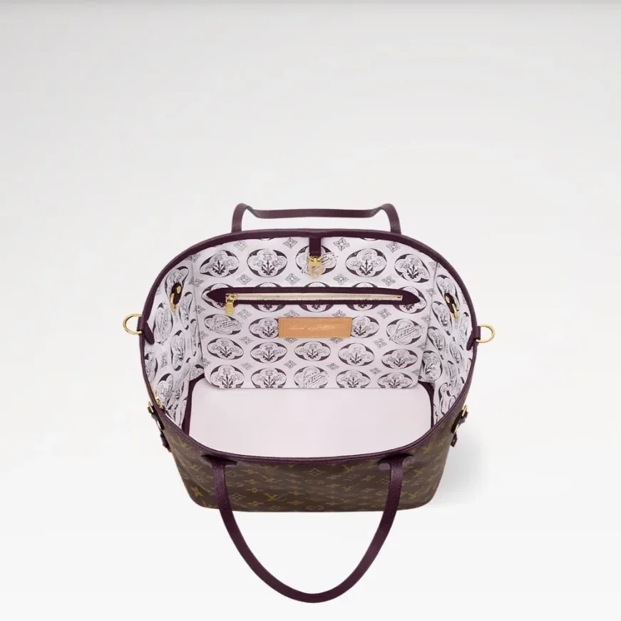 Louis Vuitton Neverfull Inside Out MM Tote Bag in Monogram/ Purple Gold Hardware