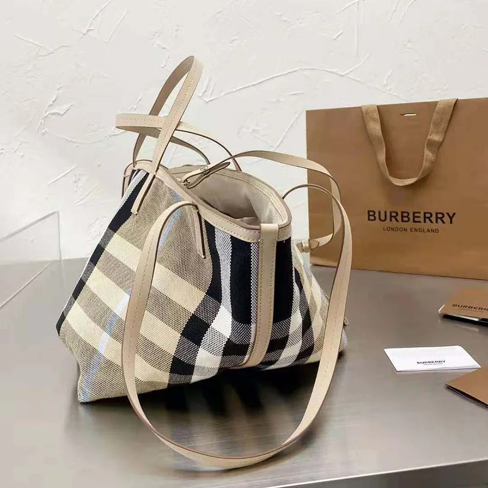 Burberry Medium Check Canvas Beach Tote for Women Burberry Medium Check Canvas Beach Tote for Women