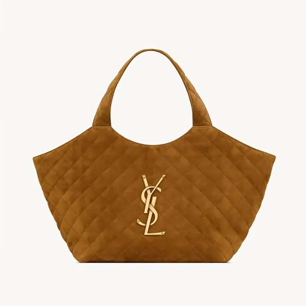 Saint Laurent YSL Icare Medium In Quilted Suede for Women in Brown
