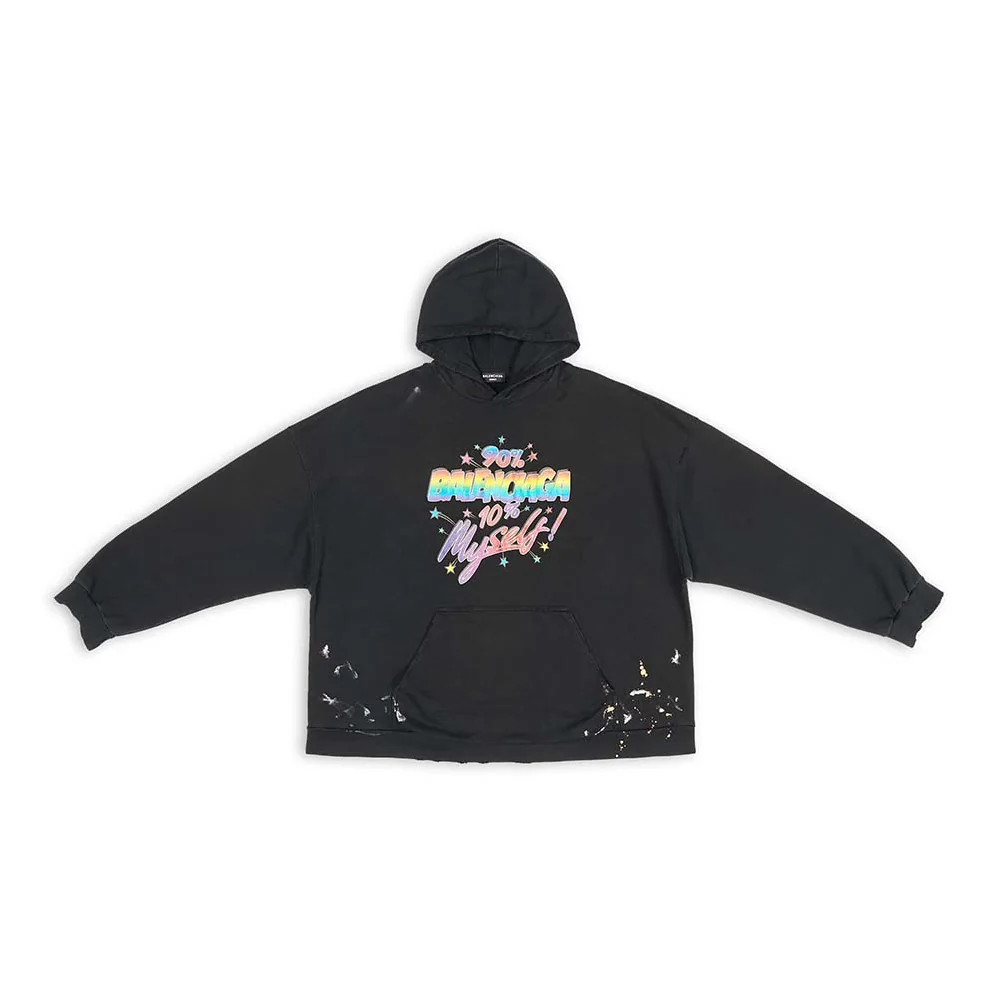 Balenciaga 90/10 Hoodie Wide Fit in Washed Black Medium Fleece for Men